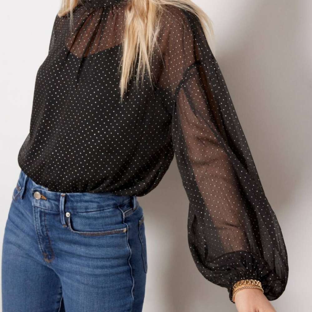 Sanctuary Sheer Volume Metallic Blouse In Black